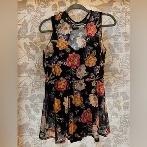 Underwire Long Floral Mesh Overlay Swim Dress With Brief